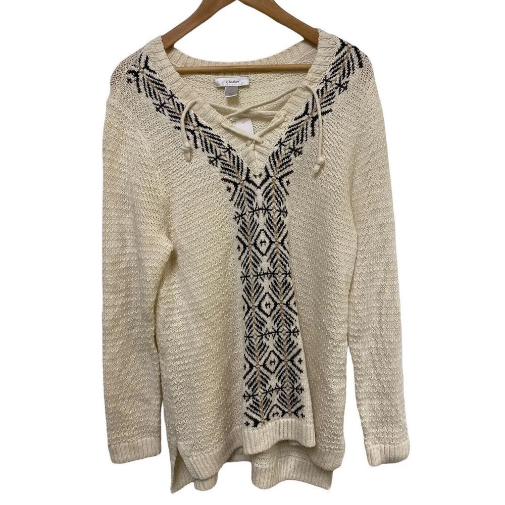 NWT CJ Banks Women's Long Knit Sweater Beige Black Size 1X